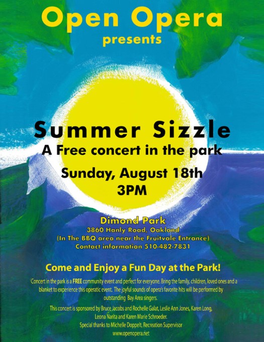 Opera at Dimond Park in Oakland, CA this Sunday 3PM